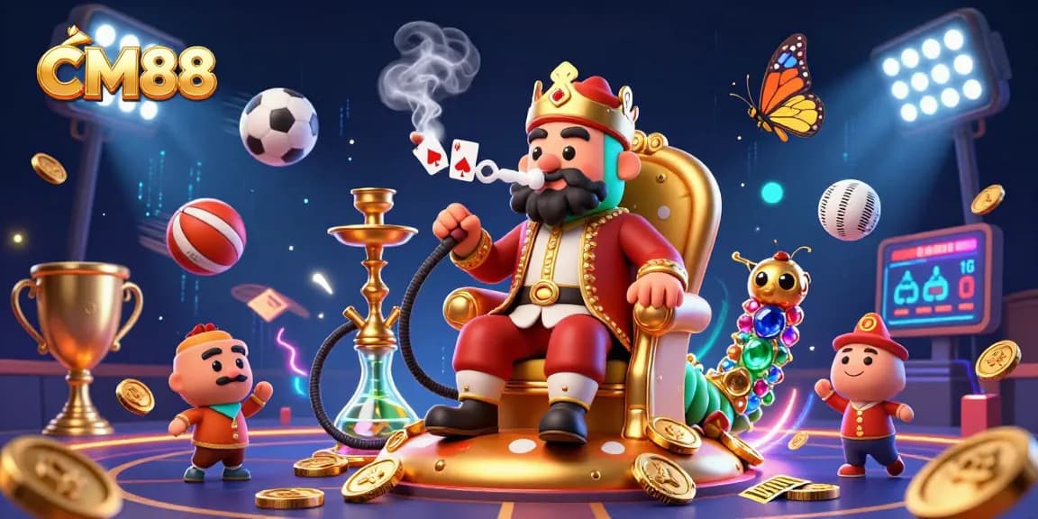 Experience thrilling gameplay at CM88 with a vibrant 3D casino illustration showcasing dynamic sports betting elements and engaging characters.