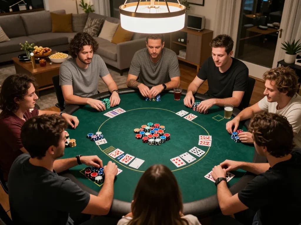 Players enjoying a strategy-driven poker game at home, highlighting cm88 atmosphere and engagement.