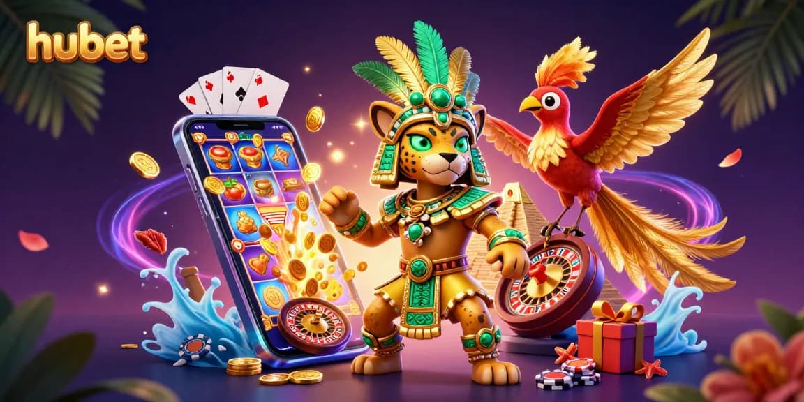 Experience exciting casino action with hubet's vibrant 3D illustration featuring Mayan elements and rich gaming graphics.