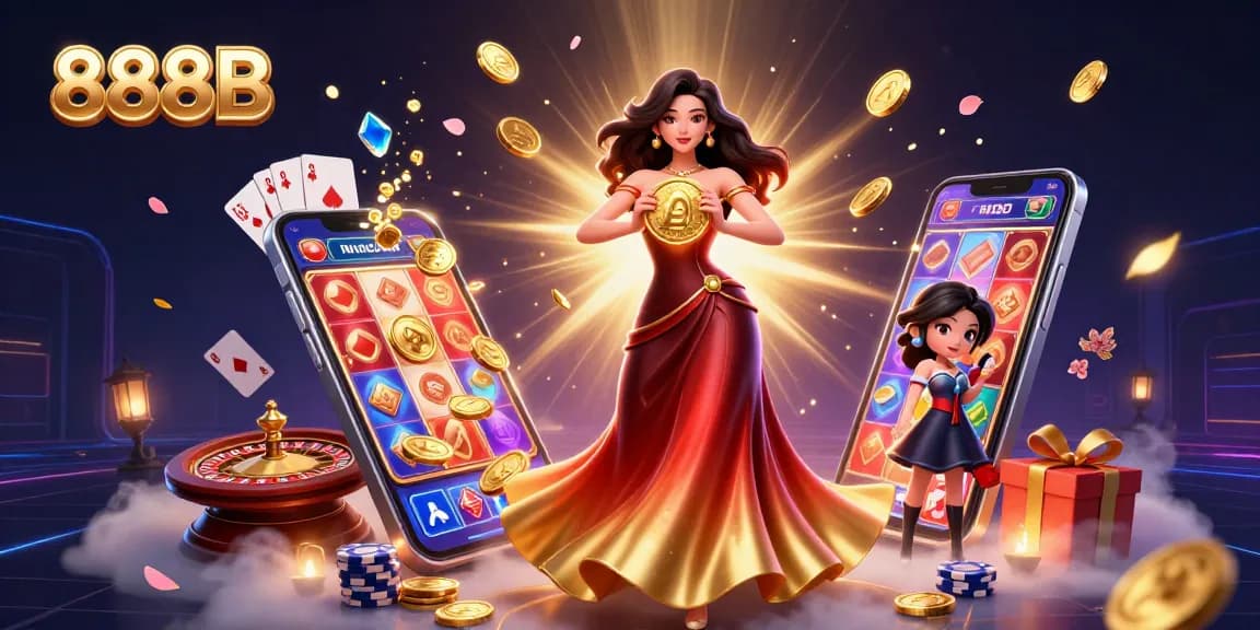 Experience the thrilling world of 888B with dynamic casino elements and vibrant visuals.