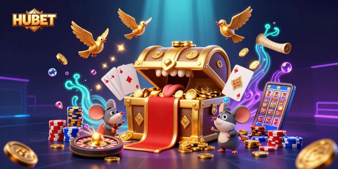 Join HUBET for thrilling casino adventures with treasure chests, spinning roulette, and winning poker hands.