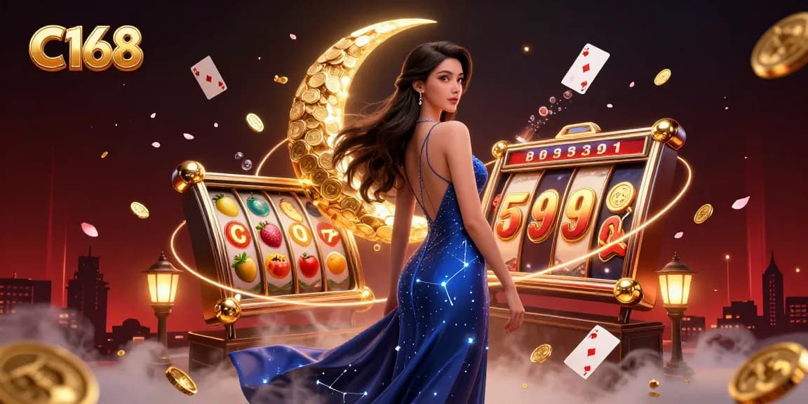 C168 showcases a vibrant casino scene featuring elegant characters and dynamic slot elements for thrilling gameplay.