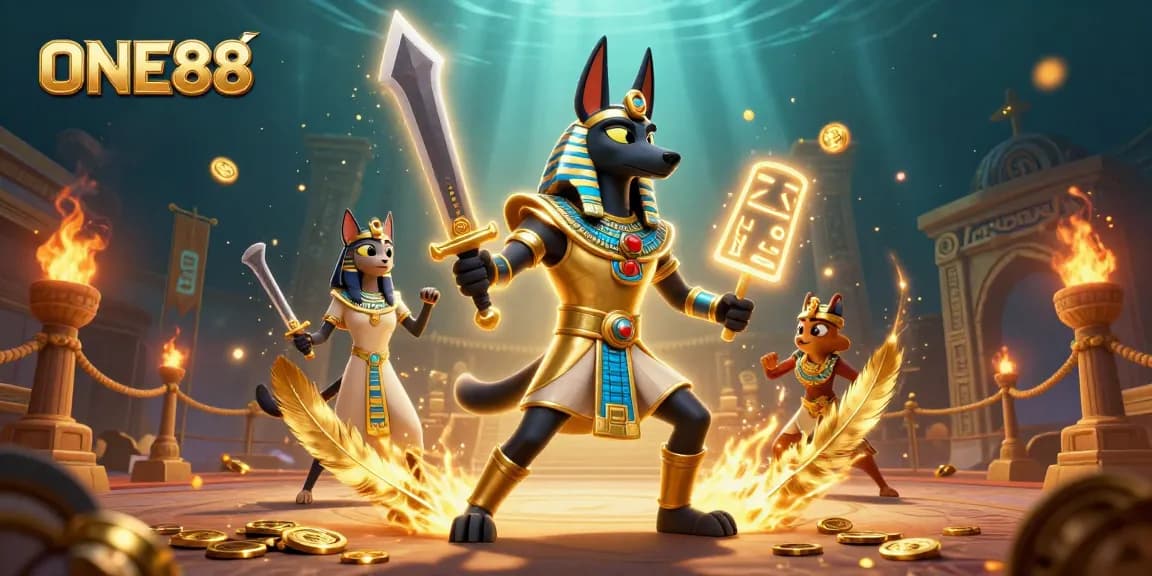 Experience premium gaming with ONE88 featuring ancient Egyptian warriors in a dynamic scene.