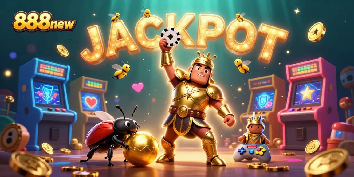 Experience the excitement of 888new as cartoon heroes celebrate a casino jackpot in vibrant 3D.