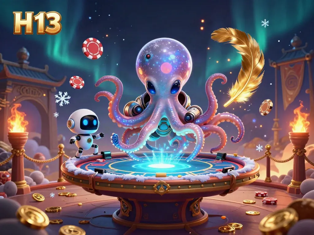 Engage in thrilling H 13 gambling with an octopus dealer at a futuristic poker table.