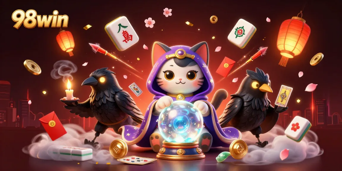 Embark on thrilling gains with 98win's lively casino world featuring mystic symbols and festive elements.