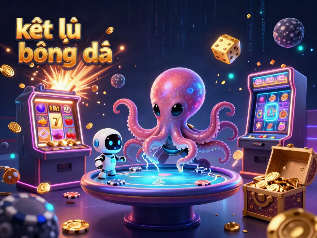 Engaging kết quả bóng đá scene featuring an alien octopus playing poker with dynamic casino elements.