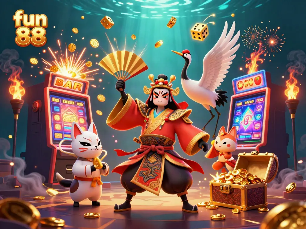 Experience thrilling fun 88 gameplay with a dynamic 3D scene filled with fortune, excitement, and casino elements.