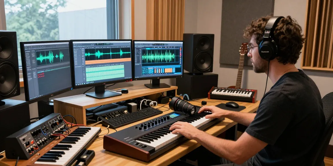 Musician using the SC88 sound module in a modern music studio