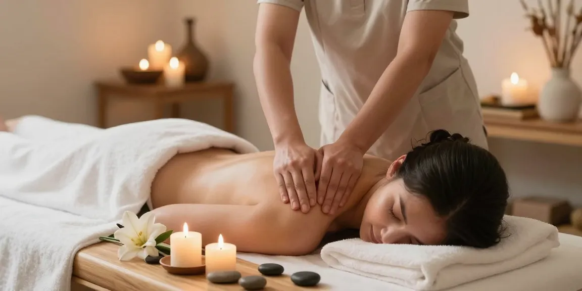 진주마사지 전문 스파에서 마사지 중인 모습으로 편안한 분위기를 표현합니다.