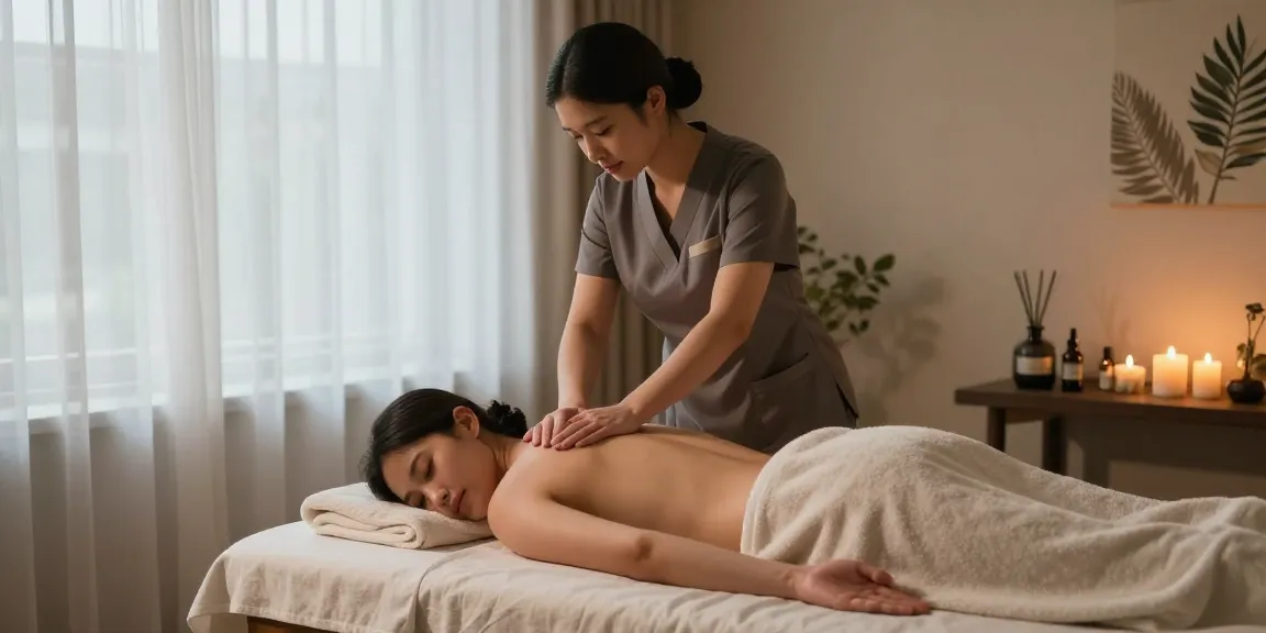 스웨디시 마사지 중인 전문 마사지사와 편안한 스파 환경