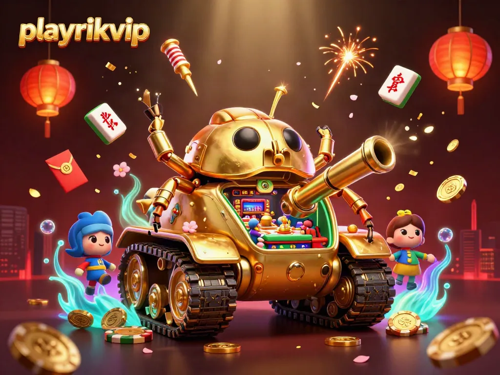 Experience the thrill of playrikvip with a vibrant casino-themed 3D illustration featuring dynamic elements.