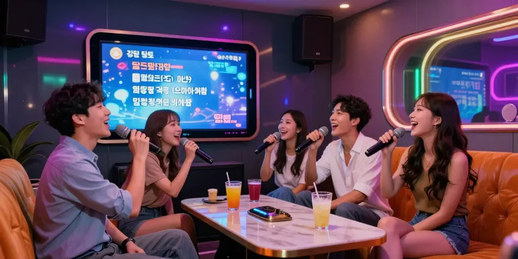 강남 달토에서 친구들과 노래 부르며 즐거운 시간을 보내는 모습