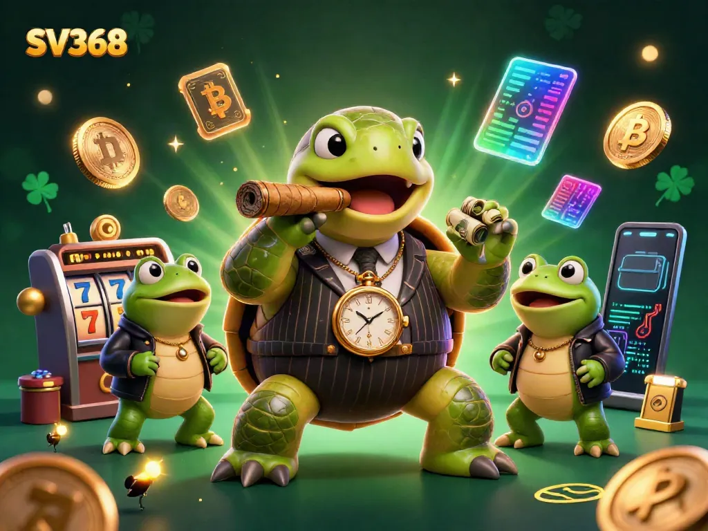 Engage with SV368's thrilling slot experience featuring a mobster turtle and frog enforcers.