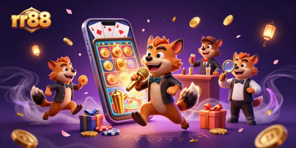 Watch the rr88 hyenas entertain at the casino club while playing colorful slot games and sharing laughs.