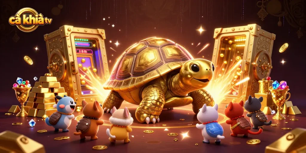 Cà khịa tv showcases exciting gameplay with a golden tortoise pinball machine attracting eager players.