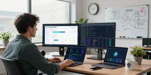 Seamless PulseChain Bridge process on a developer's screen in a modern workspace