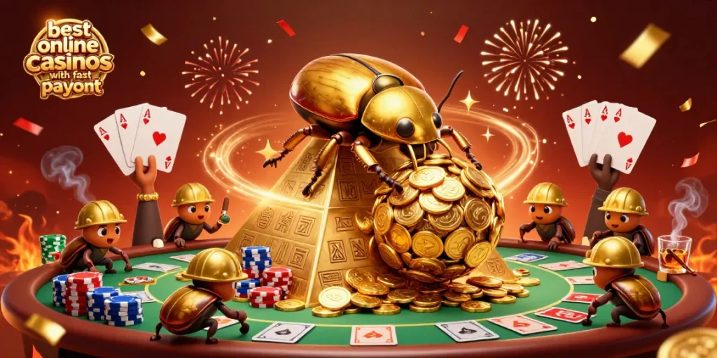 Play at the best online casinos with fast payout featuring vibrant gaming elements and celebratory ambiance.