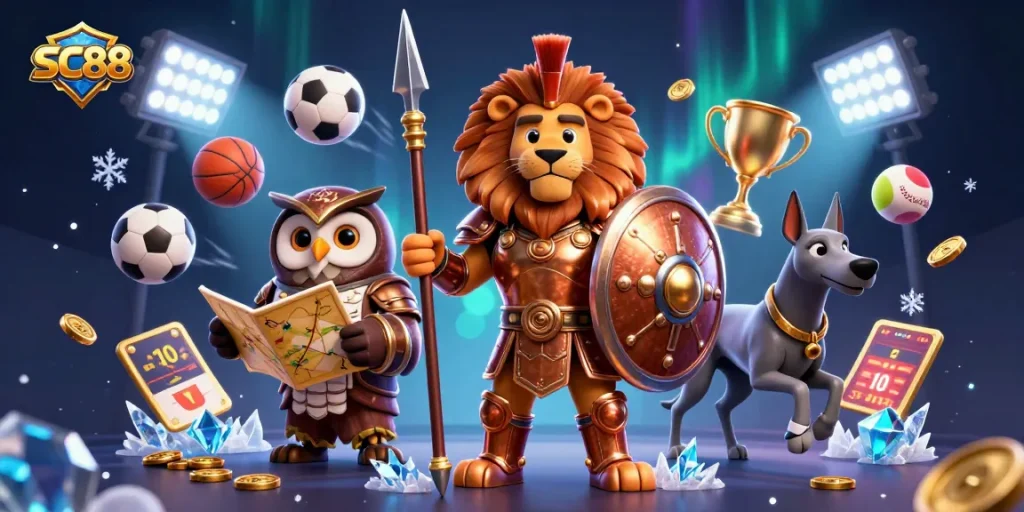 SC88 offers thrilling sports betting with dynamic characters and vibrant illustrations.