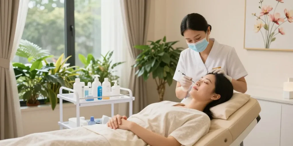 신사역 온다와 함께하는 예피다의원에서의 콜라겐 부스터 시술 장면