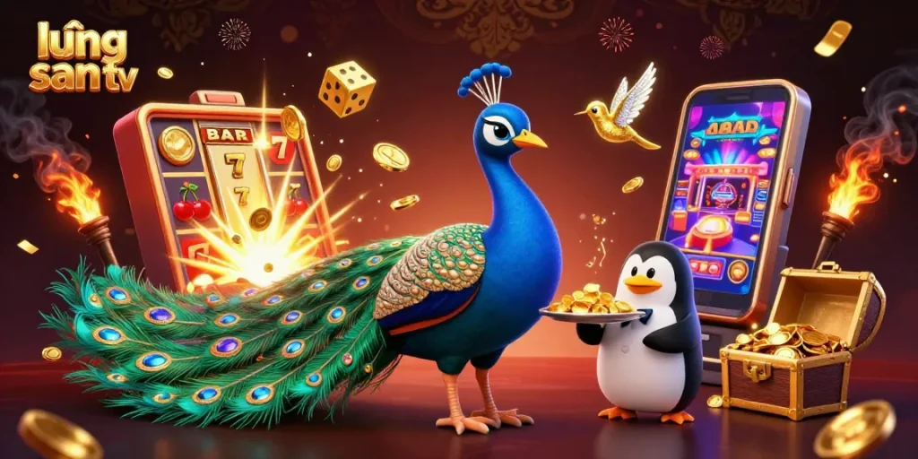 Engage with thrilling moments at lương sơn tv, featuring a vibrant illustration of casino fun and excitement.